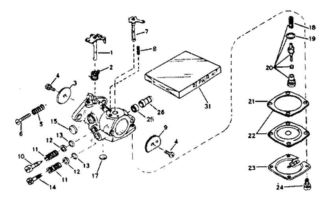 Carburetor Diagram and Parts List for 1590  Tecumseh Engine
