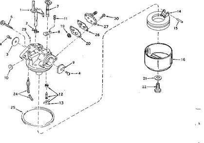 Carburetor Diagram and Parts List for 643-21A  Tecumseh Engine