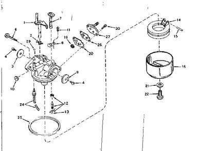 Carburetor Diagram and Parts List for 642-16C  Tecumseh Engine