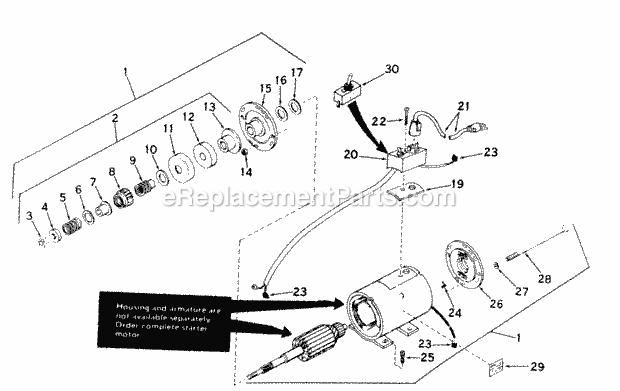 Electric Starter Diagram and Parts List for ES-32423  Tecumseh Engine