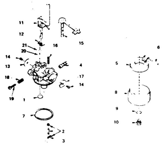 Carburetor Diagram and Parts List for 670-85A  Tecumseh Engine