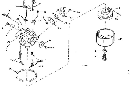 Carburetor Diagram and Parts List for 640-07B  Tecumseh Engine