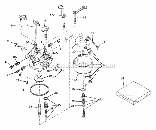 Carburetor Diagram and Parts List for CA-631166  Tecumseh Engine