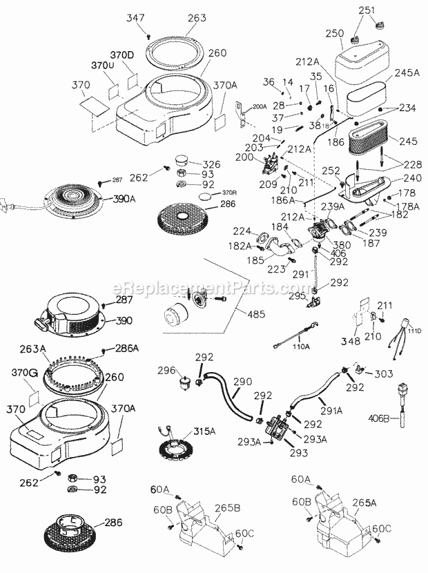 Engine Parts List #ohv15b Diagram and Parts List for SBV-SBV-8219  Tecumseh Engine