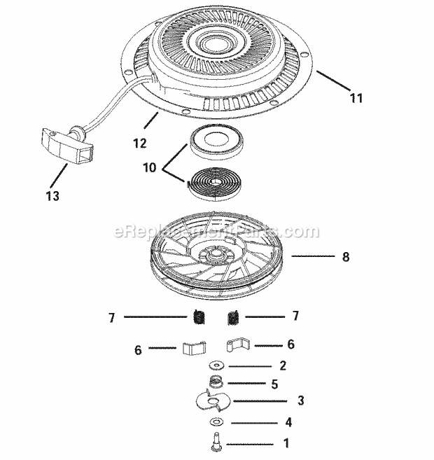 Recoil Starter Diagram and Parts List for RS6-590751  Tecumseh Engine