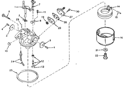 Carburetor Diagram and Parts List for 642-20A  Tecumseh Engine