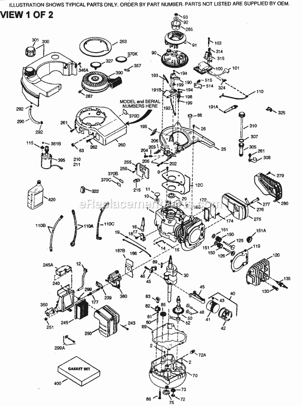 Engine Parts List #1 Diagram and Parts List for VLV50-500026B  Tecumseh Engine