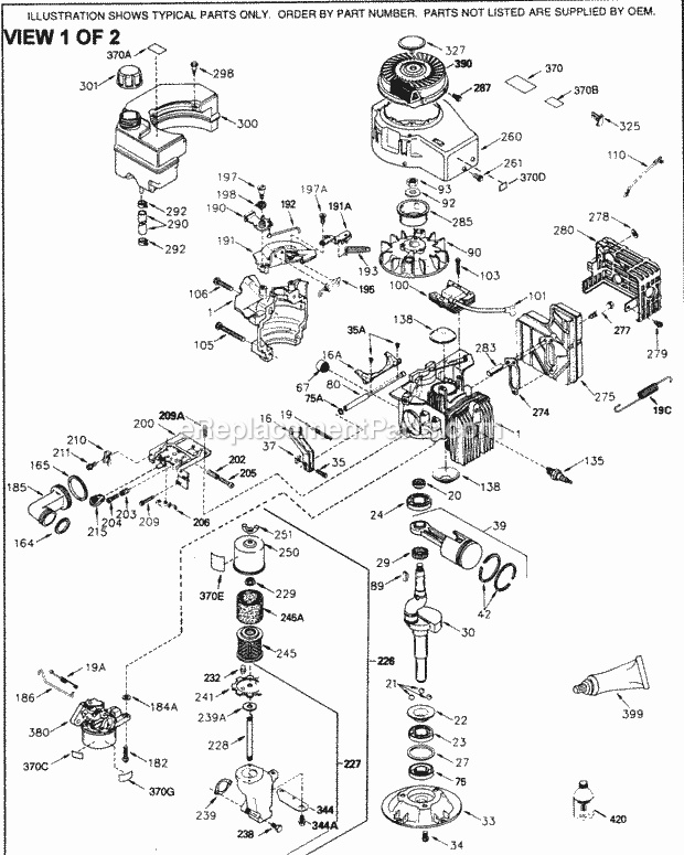 Engine Parts List #1 Diagram and Parts List for TVXL840-8452G  Tecumseh Engine
