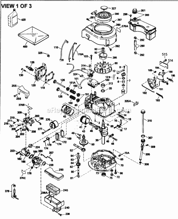 Engine Parts List #1 Diagram and Parts List for TVS105-53007A  Tecumseh Engine