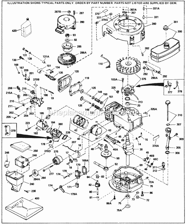 Engine Parts List #1 Diagram and Parts List for LAV35-40692M  Tecumseh Engine