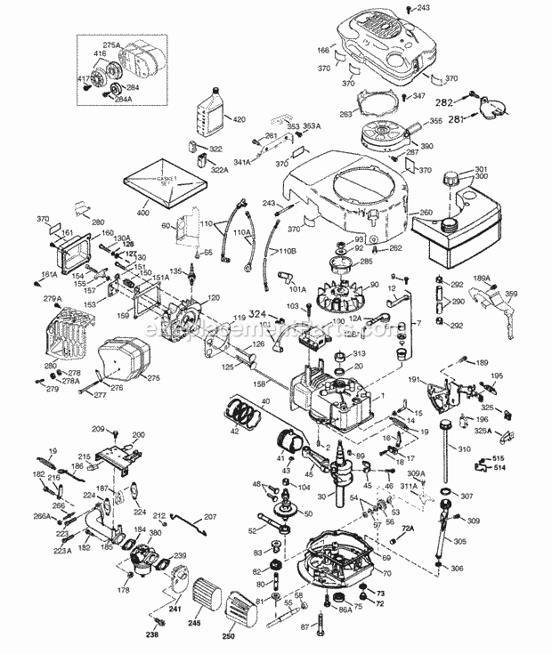Engine Parts List #1 Diagram and Parts List for OVRM105-21029F  Tecumseh Engine