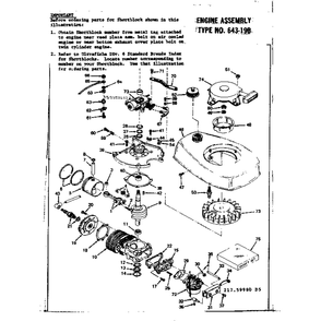Engine Assembly Type #643-19b Diagram and Parts List for TYPE643-19B  Tecumseh Engine