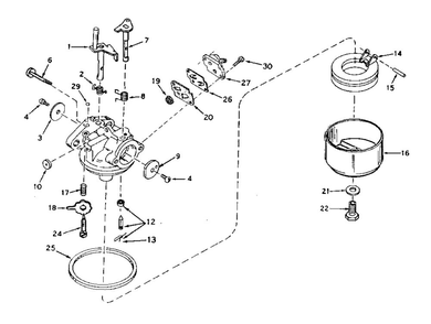 Carburetor Diagram and Parts List for 640-08A  Tecumseh Engine