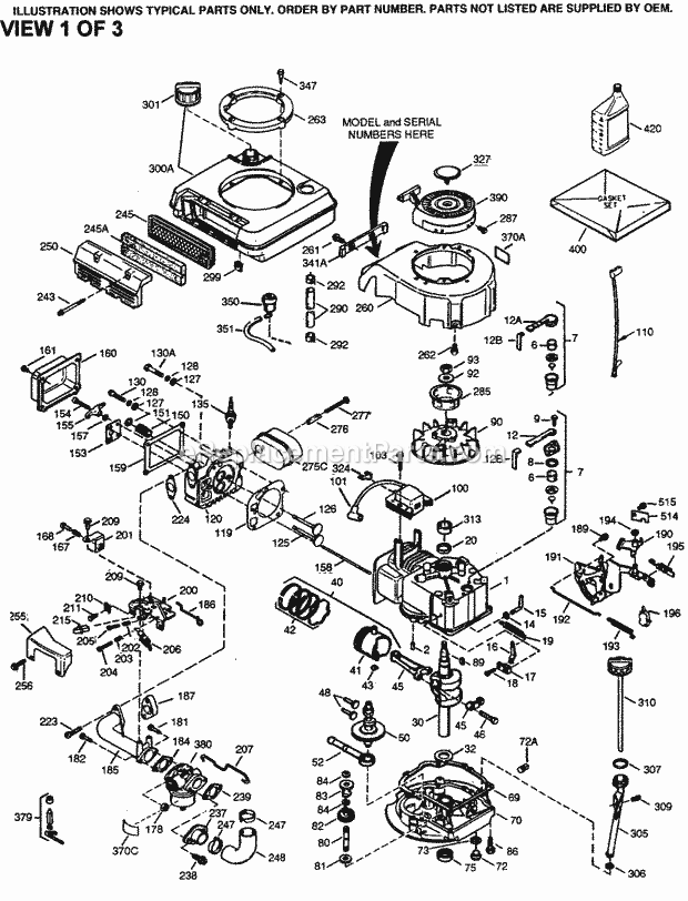 Engine Parts List #1 Diagram and Parts List for SBV-SBV-5853  Tecumseh Engine