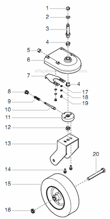 Front Wheel Assembly Diagram and Parts List for 2850 0290008 Titan Paint Sprayer