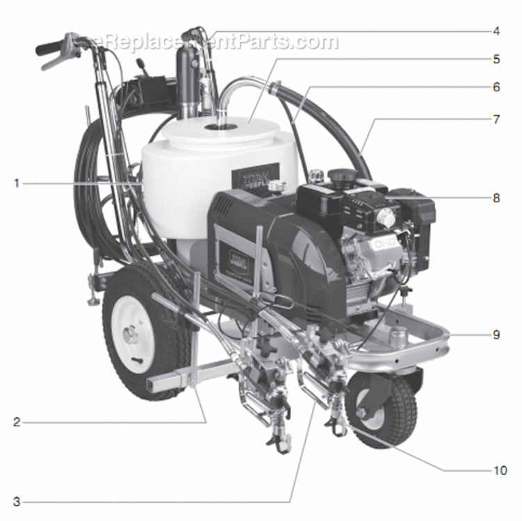 Main Assembly Diagram and Parts List for 6950 0290010 Titan Paint Sprayer