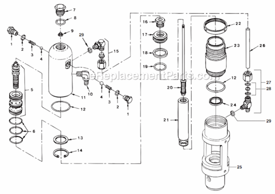 Fluid Section Diagram and Parts List for 6950 0290010 Titan Paint Sprayer
