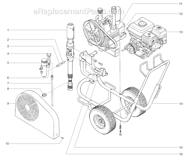 Main Assembly Diagram and Parts List for 6900GHD 448-605 Titan Sprayer