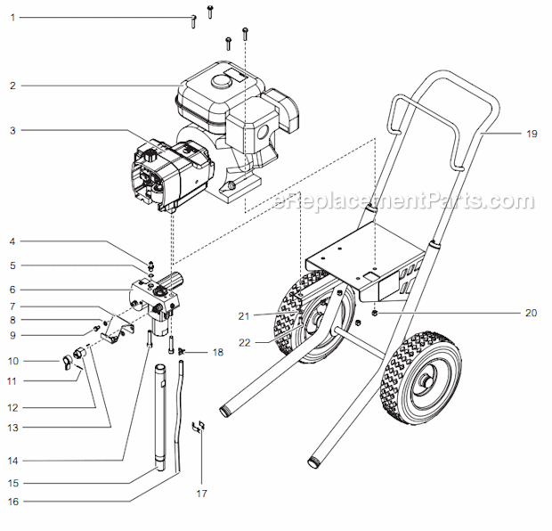 Main Assembly Diagram and Parts List for GPX85 0509036 Titan Paint Sprayer