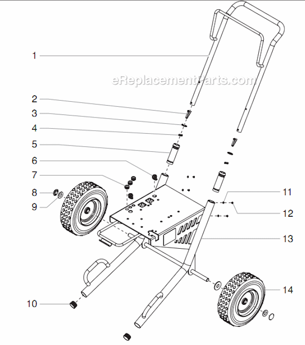 Cart Assembly Diagram and Parts List for GPX 0509038 Titan Paint Sprayer