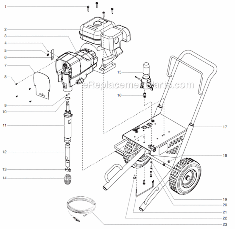 Main Assembly Diagram and Parts List for GPX 0509039 Titan Paint Sprayer