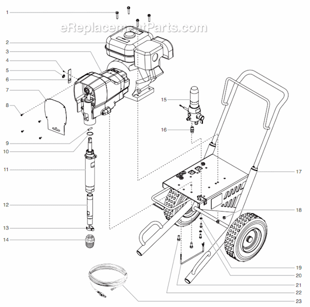 Main Assembly Diagram and Parts List for GPX130 0509054 Titan Paint Sprayer