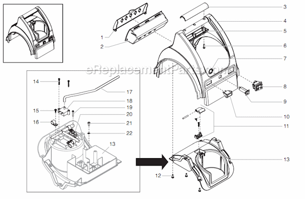Upper Housing Assembly Diagram and Parts List for 115  Titan Sprayer