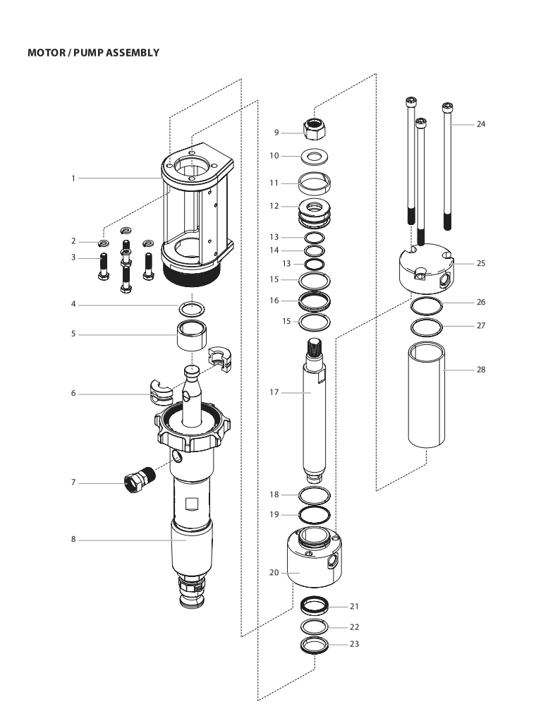 Hydra X (4540, 7230) Motor / Pump Assembly Diagram and Parts List for 4540-7230 Hydra X Titan Paint Sprayer