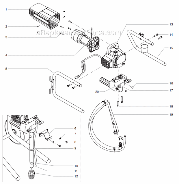 Main Assembly Diagram and Parts List for 500 0552055 Titan Paint Sprayer
