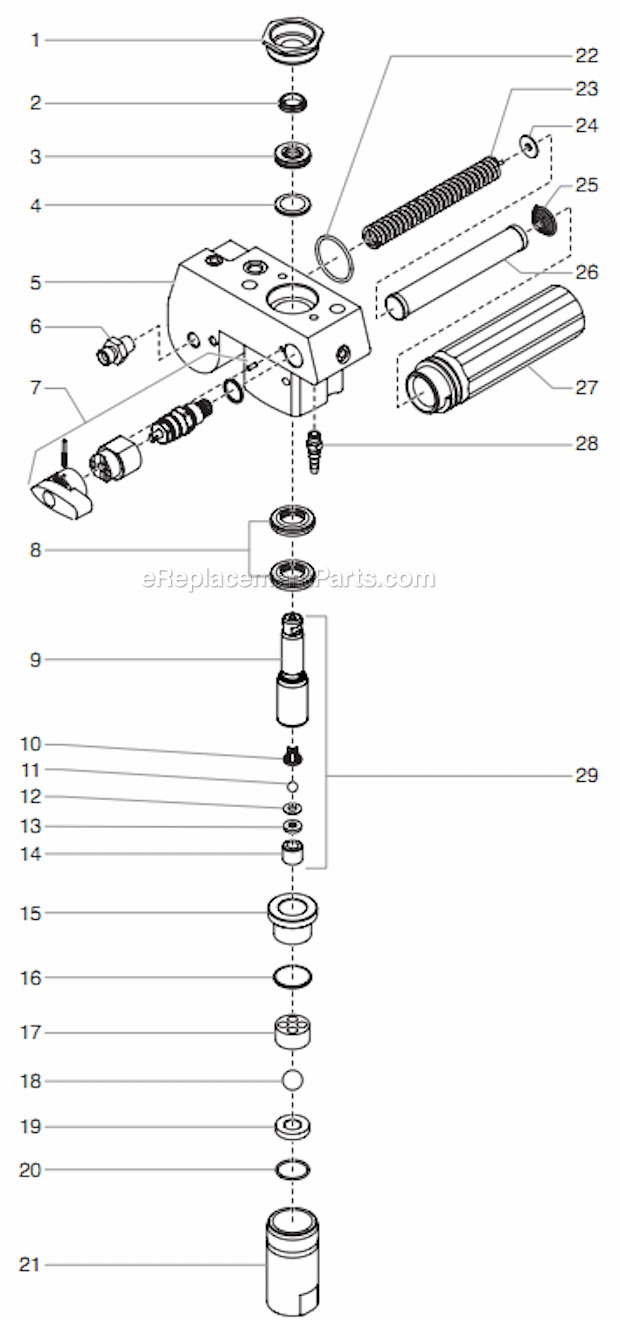 Fluid Section Assembly Diagram and Parts List for 500 0552074 Titan Paint Sprayer