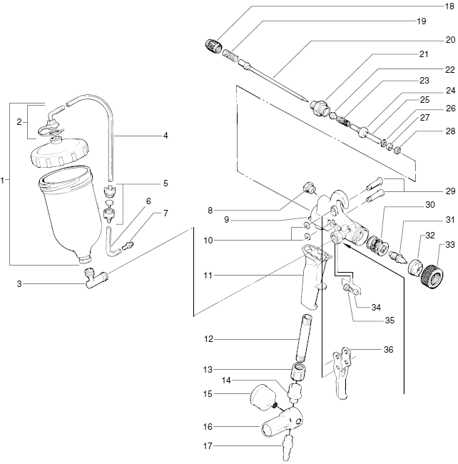 Regulator Top Feed Gun Diagram and Parts List for 0277075  Titan Sprayer