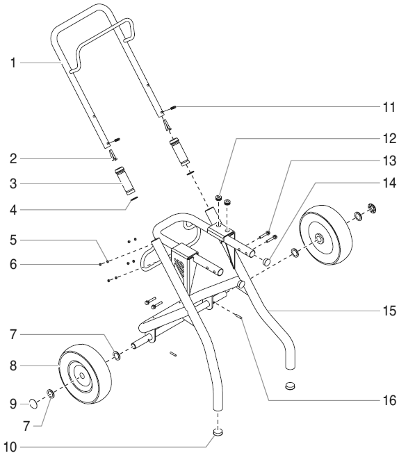 740ix Digital High Rider Cart (P/N 704-415) Diagram and Parts List for 740IX digital Titan Paint Sprayer