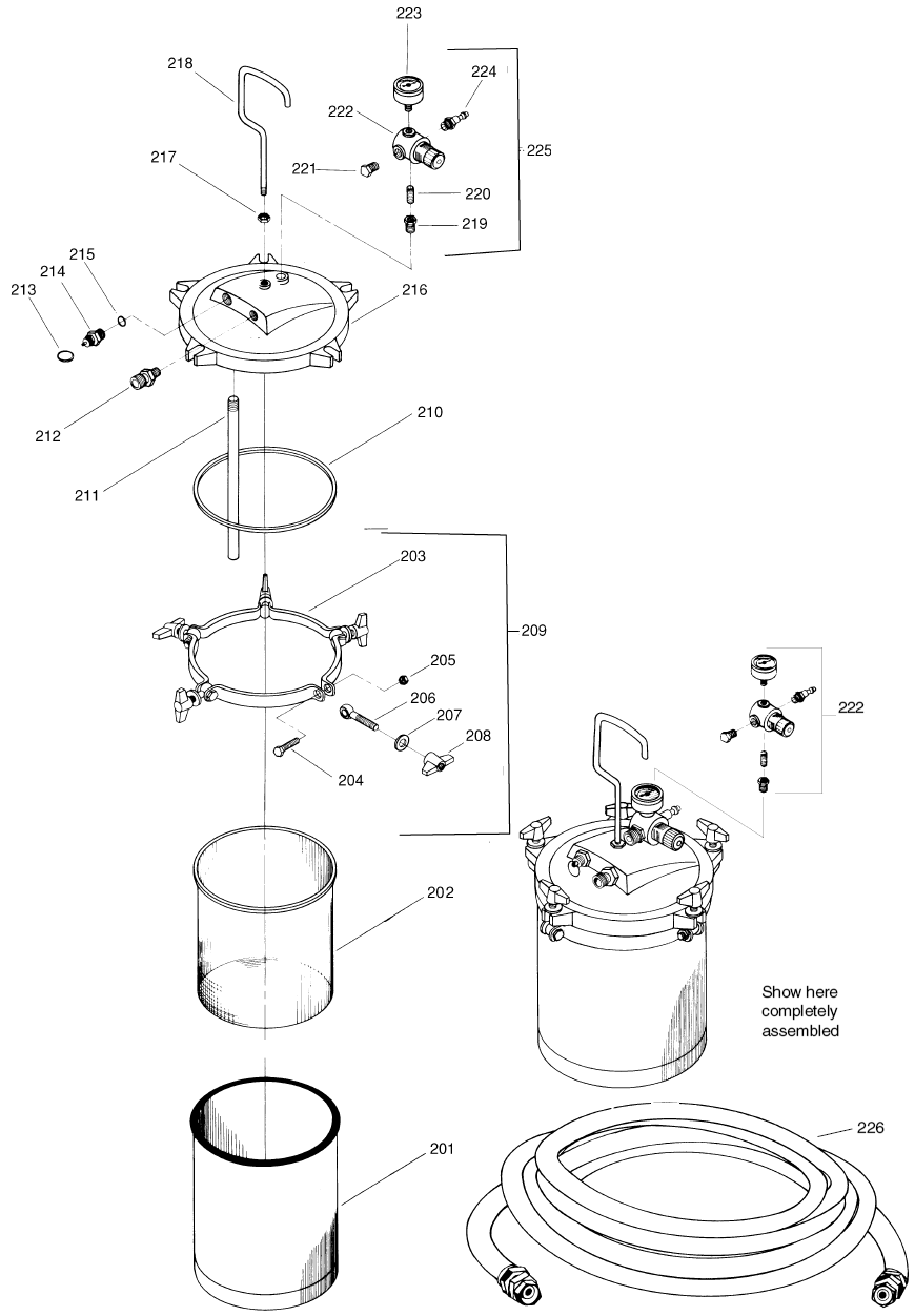 Profinish Pressure Pot Assembly (770-565) Diagram and Parts List for TS-TSR-TSP  Titan Paint Sprayer