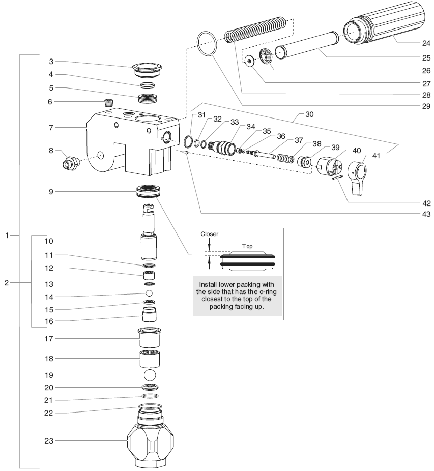 740i Fluid Section Assembly Diagram and Parts List for 740I  Titan Paint Sprayer