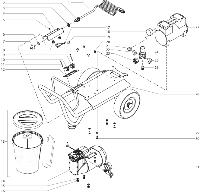 Main Assembly Diagram and Parts List for AIRCOAT-AIR-ASSISTED  Titan Paint Sprayer
