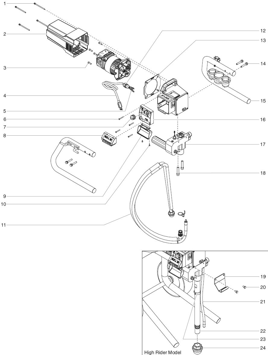 Rentspray 650 Main Assembly Diagram and Parts List for 650  Titan Paint Sprayer