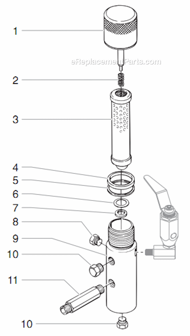Filter Assembly Diagram and Parts List for 4900XLT 335-320 Titan Sprayer
