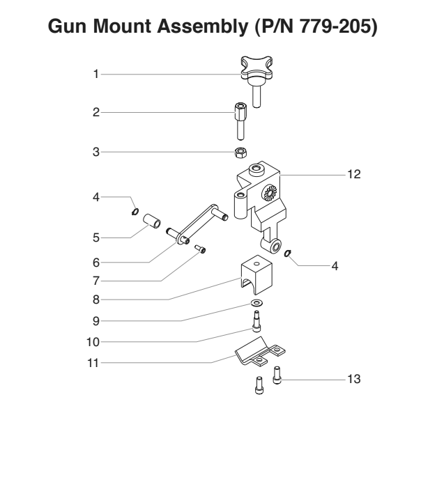 Gun Mount Assembly Diagram and Parts List for 779-205  Titan Sprayer