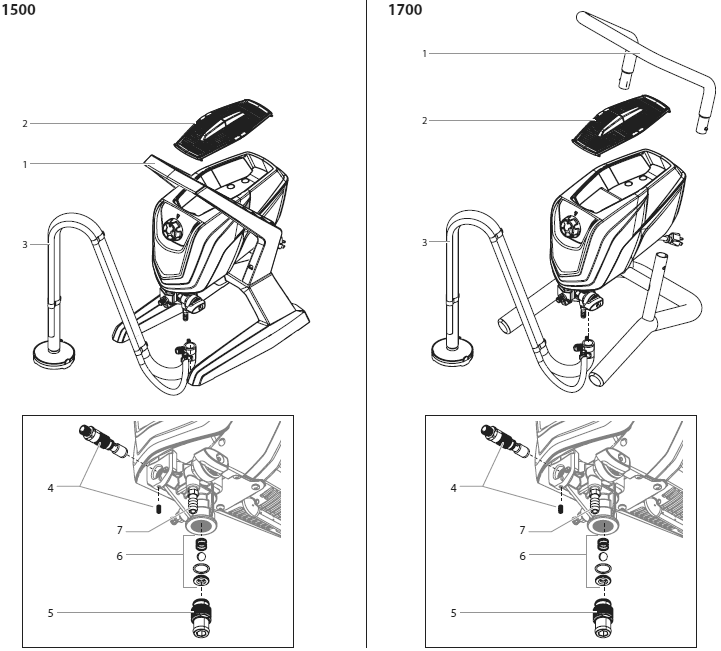Main Assembly Diagram and Parts List for 1500-1700  Titan Paint Sprayer