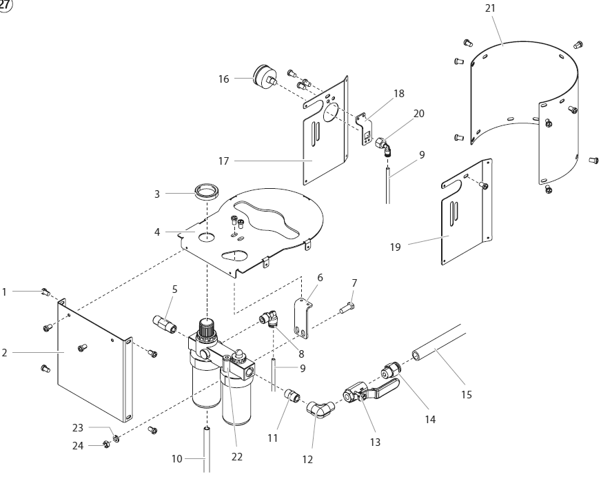 Powrcoat 630 Upper Shroud Assembly Diagram and Parts List for 630  Titan Paint Sprayer