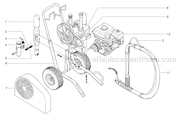 Main Assembly Diagram and Parts List for 6900XLT 448-305 Titan Sprayer
