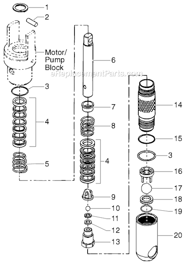 Fluid Section Diagram and Parts List for 6900XLT 448-305 Titan Sprayer