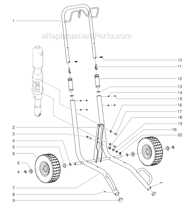 Cart Assembly Diagram and Parts List for 6900XLT 448-305 Titan Sprayer