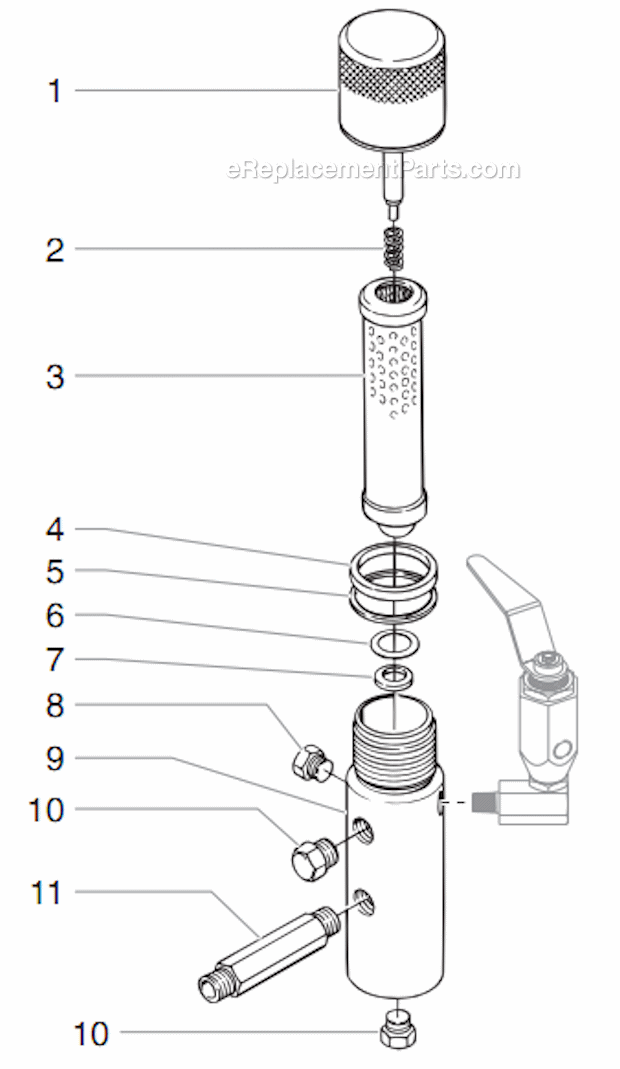 Filter Assembly Diagram and Parts List for 6900XLT 448-305 Titan Sprayer