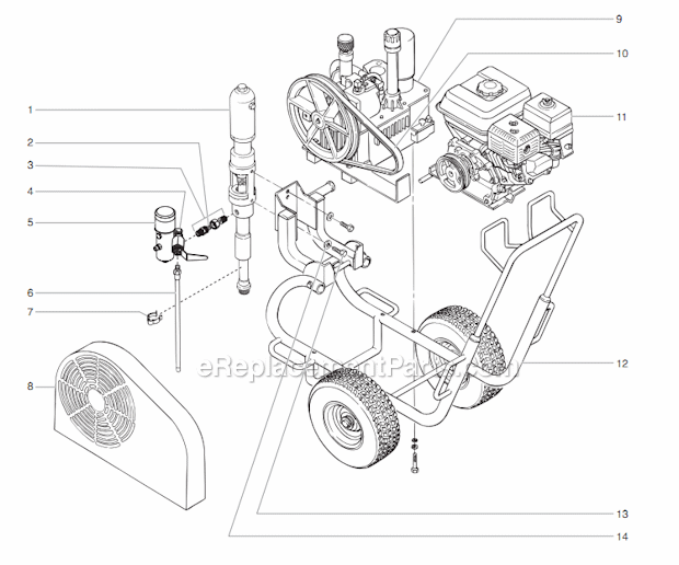 Main Assembly Diagram and Parts List for 12000XLTDI 459-355 Titan Sprayer