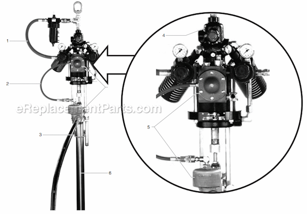 Pump Assembly Diagram and Parts List for 15:1 515-597 Titan Sprayer