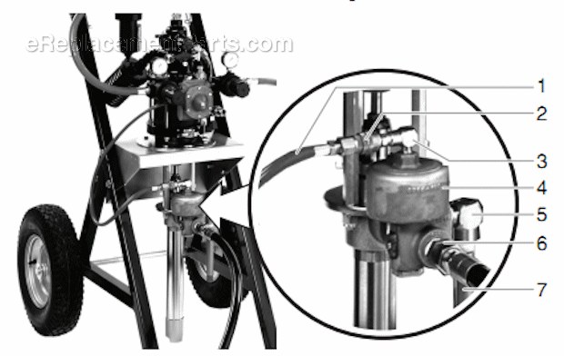 Material Valve Assembly Diagram and Parts List for 15:1 515-597 Titan Sprayer