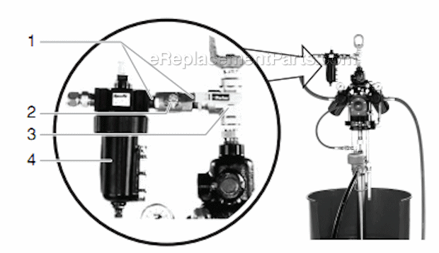 Automatic Lubricator Diagram and Parts List for 15:1 515-597 Titan Sprayer