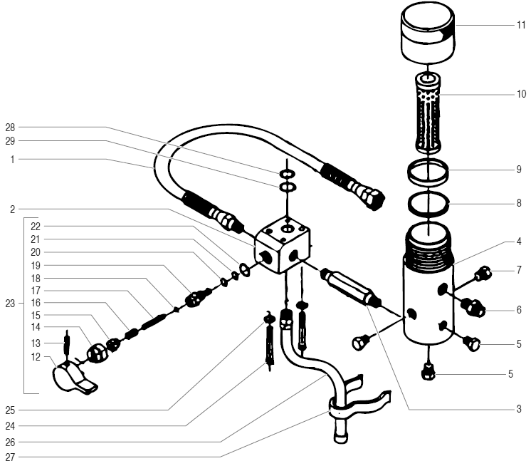 1100xc Filter Block Assembly Diagram and Parts List for 1100XC  Titan Paint Sprayer