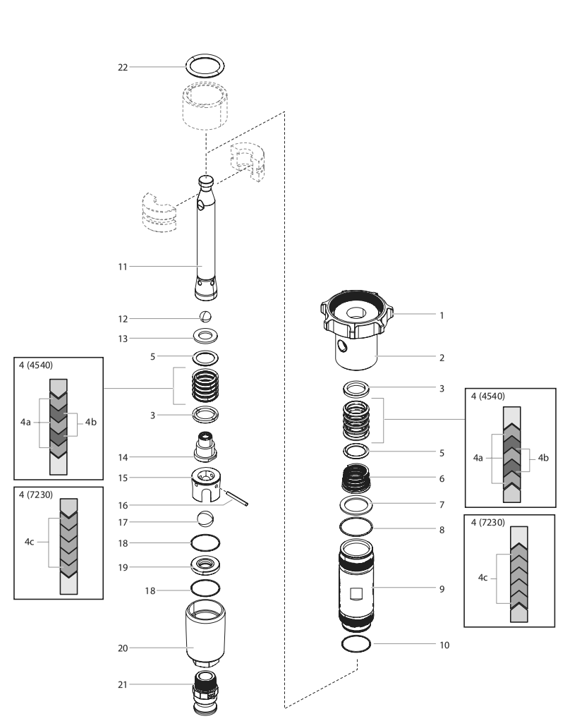 Hydra X (4540) Fluid Section Diagram and Parts List for 4540-7230 Hydra X Titan Paint Sprayer
